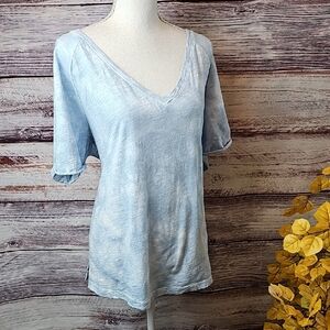 SANCTUARY BLUE CLOUD V NECK SHORT ROLLED SLEEVES PULLOVER TEE